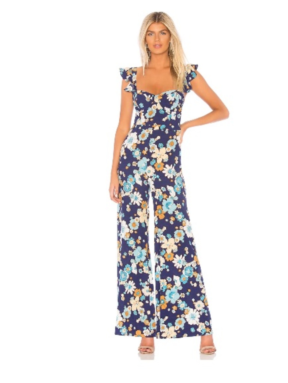 For Love & Lemons Magnolia Ruffled Jumpsuit — Midnight Blossom